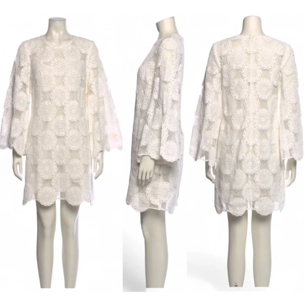 Zimmermann Junie Ivory Crochet Lace Tunic Mini Dress Resort 3/L/10 Bridal Boho - Picture 9 of 9